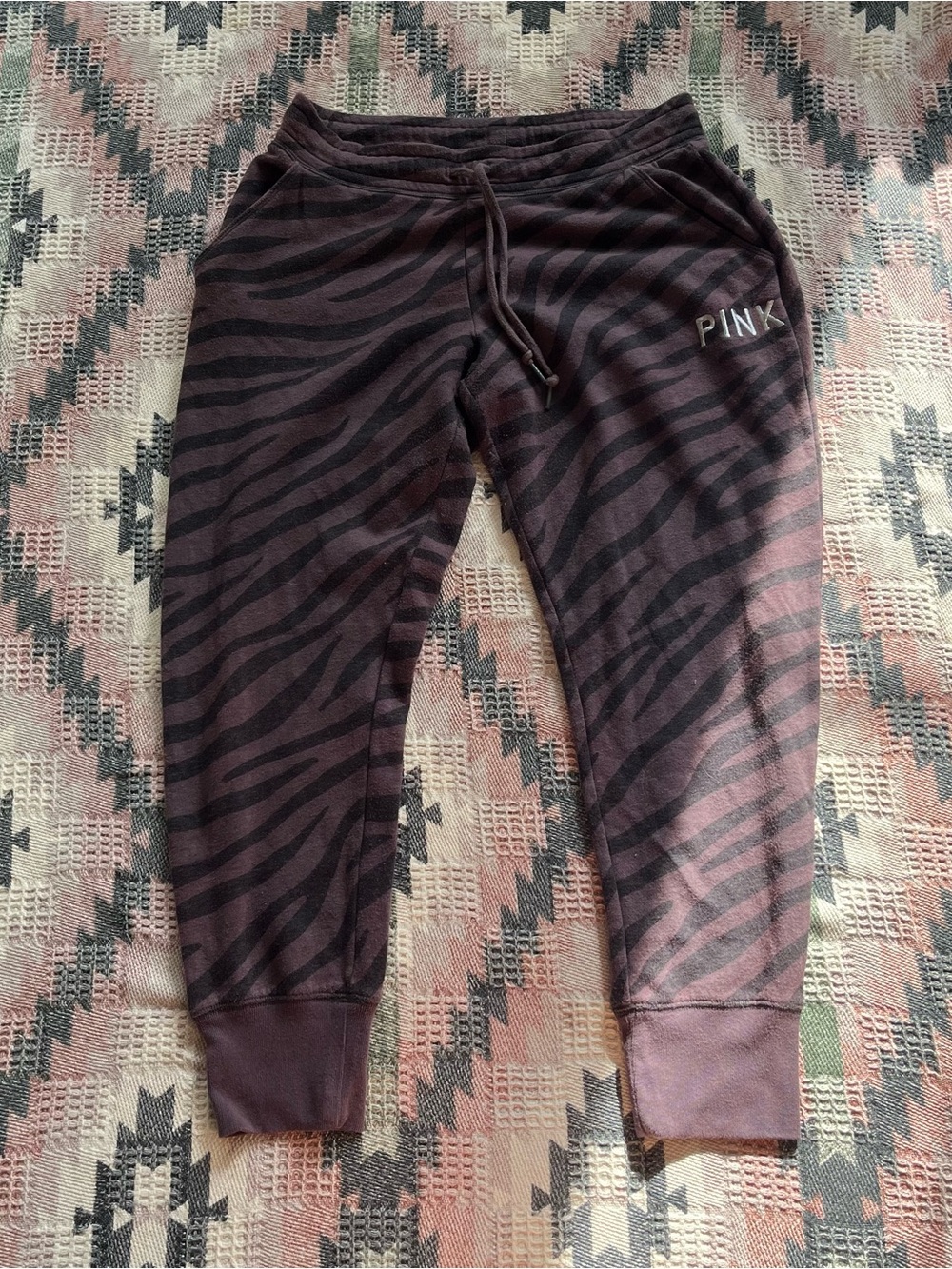 PINK Victoria's Secret Dark Purple & Black Zebra Cropped Sweatpants